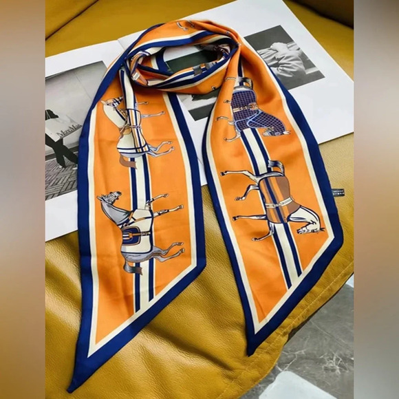 2/$30🌵 Classic Horse Print Scarf Skinny Hair Scarf Neck Scarf Silky Ribbon NEW - Picture 3 of 6